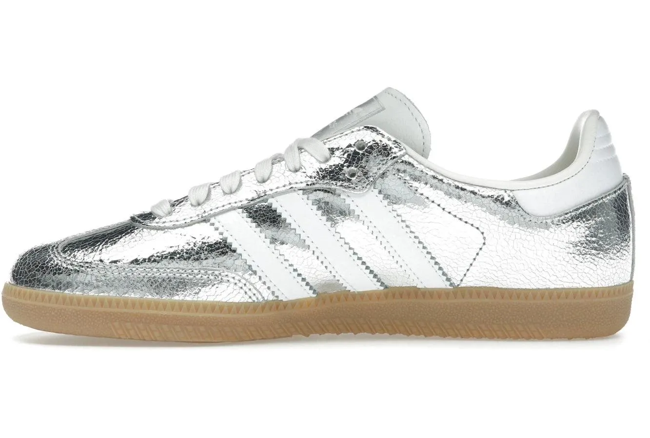 Adidas Samba OG Silver Metallic Cracked Leather Pointed Toe Stylish Upper