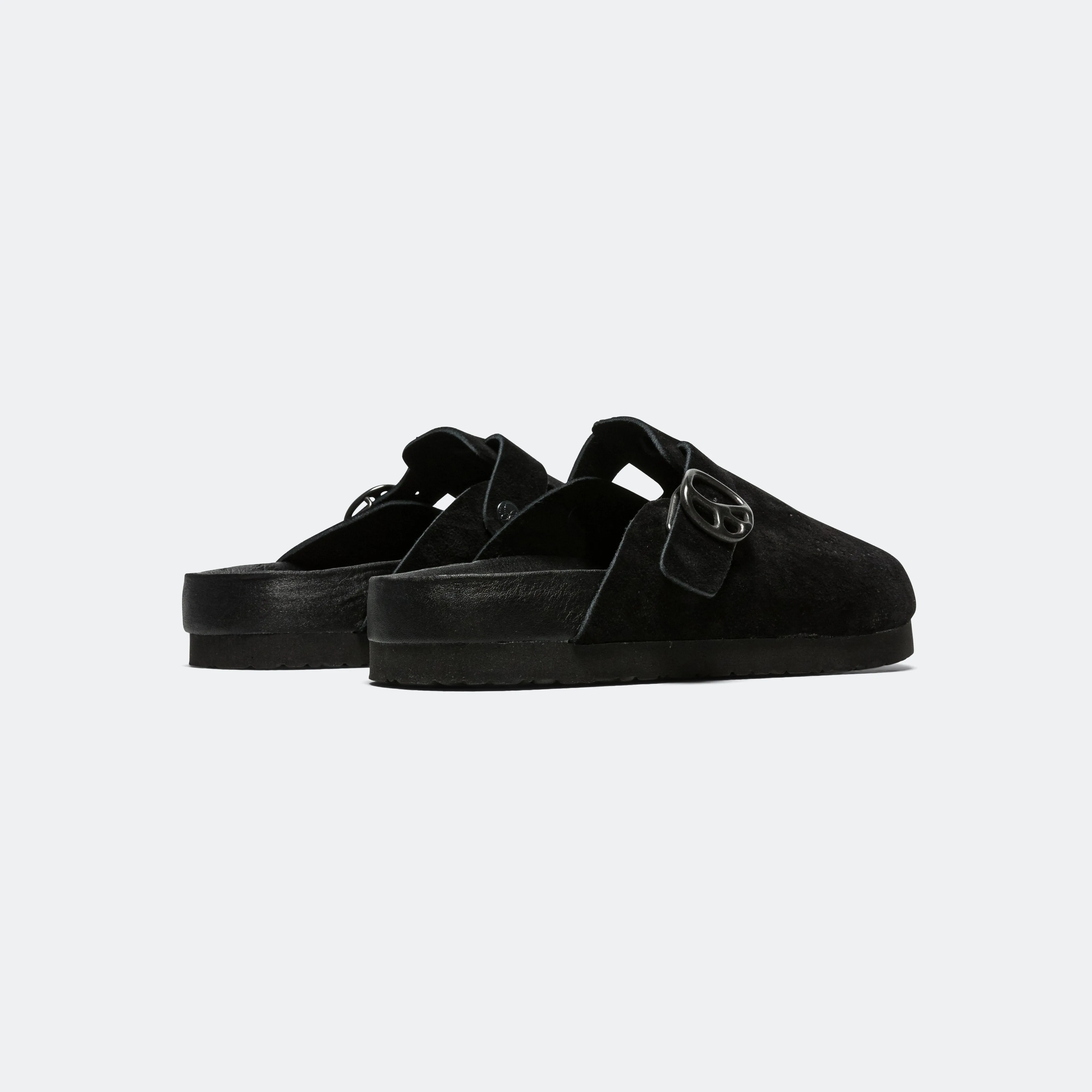 Minimal Design Clog Sandal - Black Suede Leather
