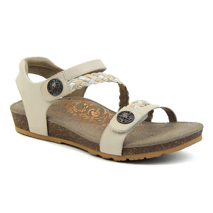 Womens Aetrex Jillian Braided Quarter Strap Sandal in Ivory Modern Style Wrap Tie