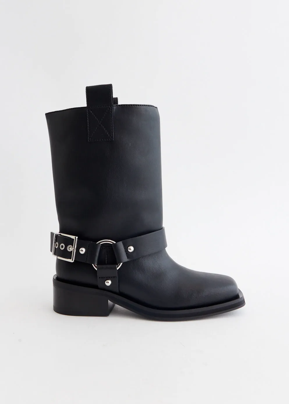 Biker Tubular Mid Shaft Boots Simple Style