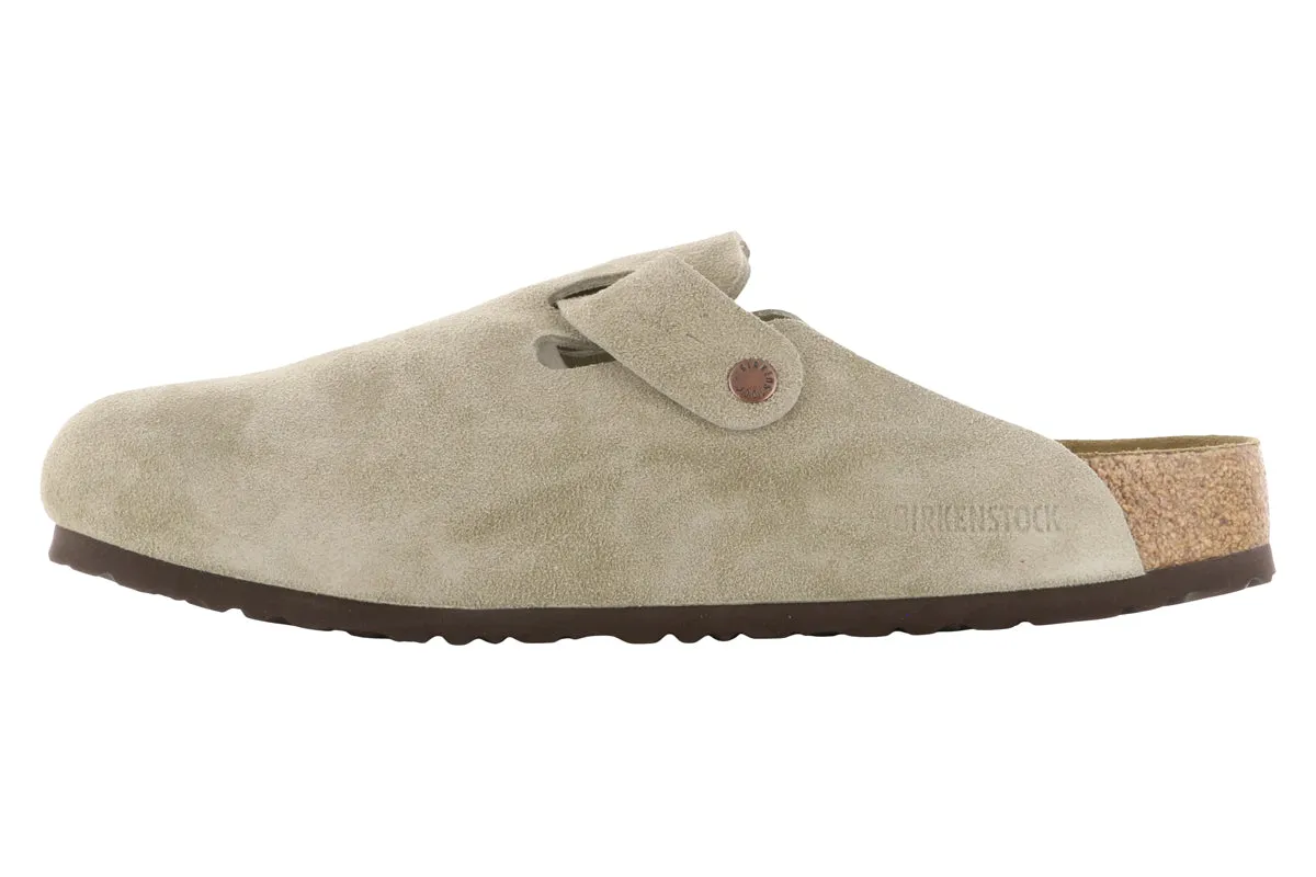 Slim Profile Birkenstock Boston Soft Footbed Suede Leather Taupe