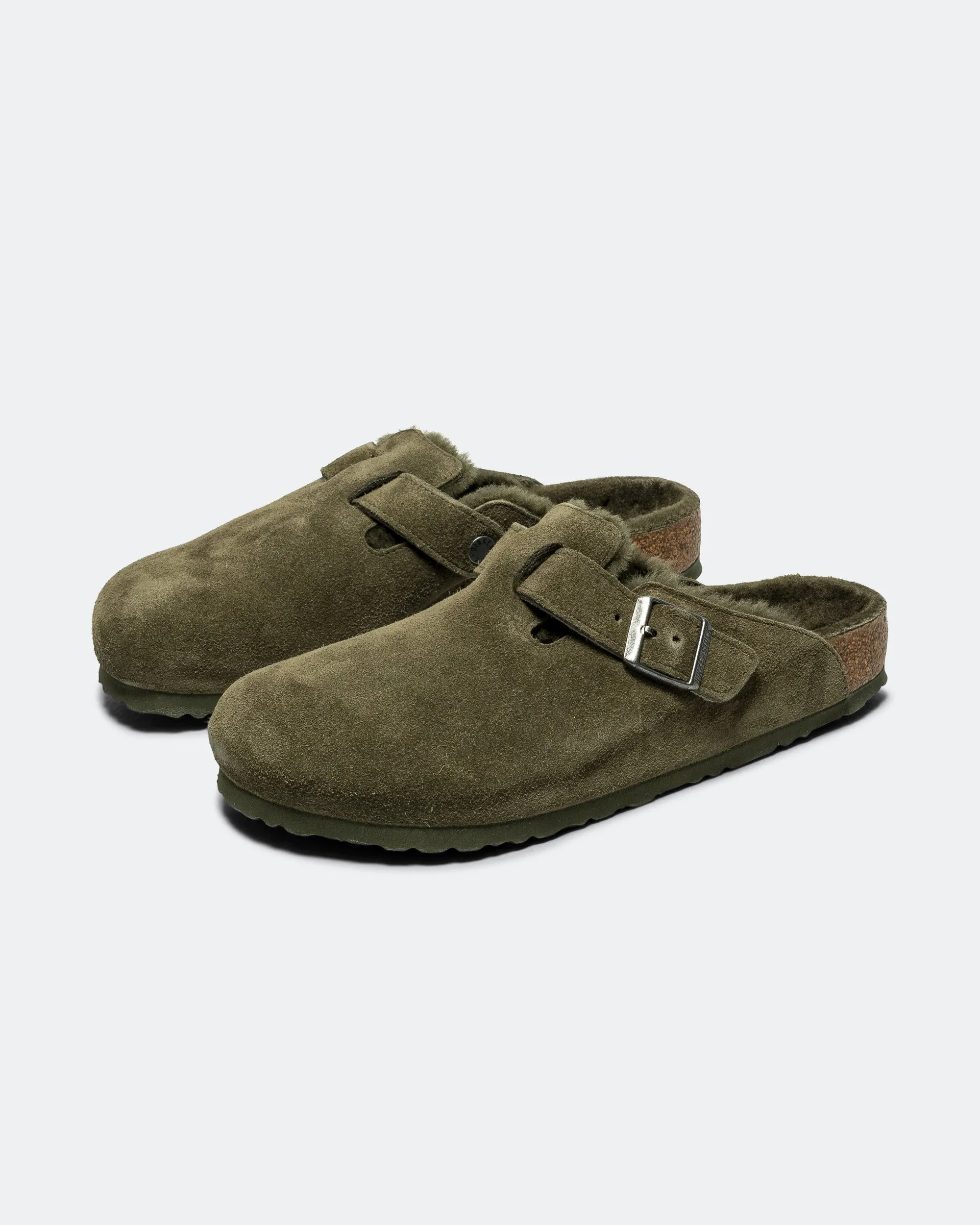 Boston - Thyme Suede Leather/Shearling Soft Material T Strap