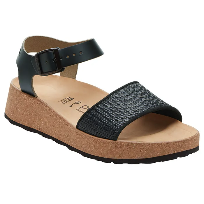 Womens Birkenstock Glenda Raffia Narrow in Black wedge sandals Sandal Pads