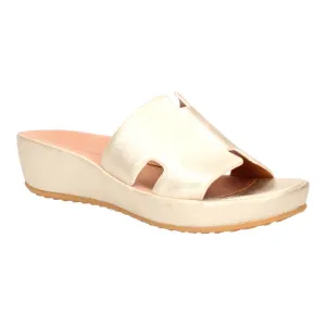 Stable Footing Trend-setting silhouette Catiana Slip on Sandal - Gold Stardust Suede
