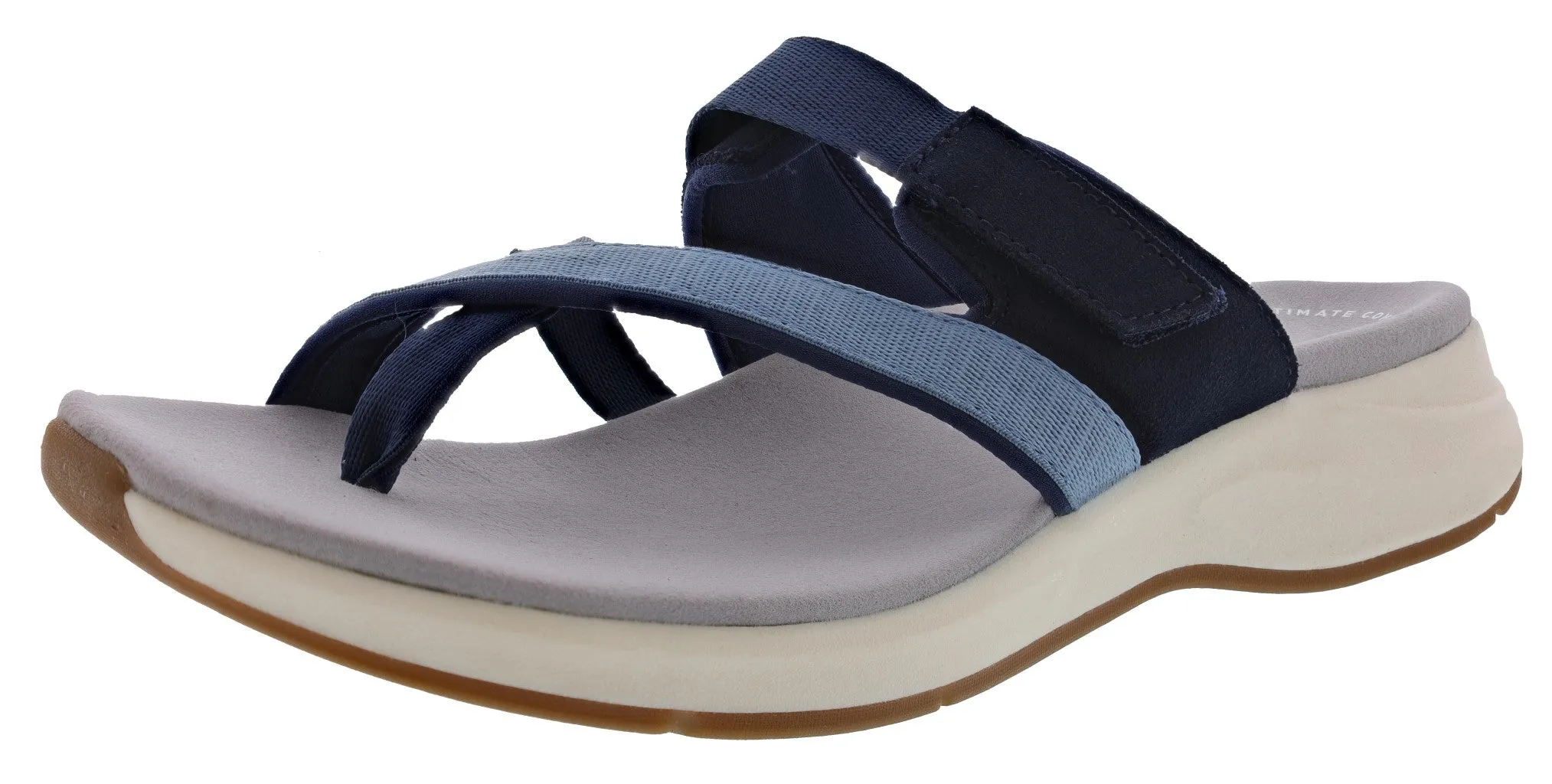 Clarks Women's Solan Surf Hook & Loop Strap Narrow Flip Flops Sandal Insoles Cushioned Sole