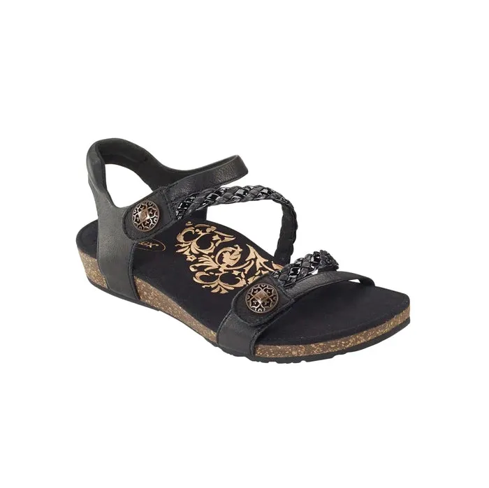 Womens Aetrex Jillian Braided Quarter Strap Sandal Black Crystal Shine Hiking