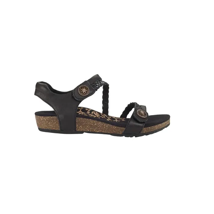 Womens Aetrex Jillian Braided Quarter Strap Sandal Black Quick Comfort