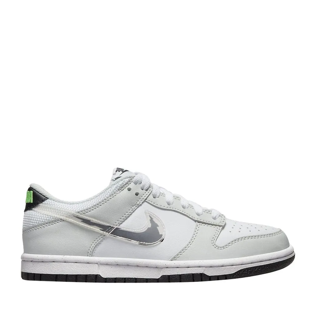 NIKE DUNK LOW GS NEXT NATURE WHITE GREY GLITCH SWOOSH (NEW) Shock Support Mesh Comfort