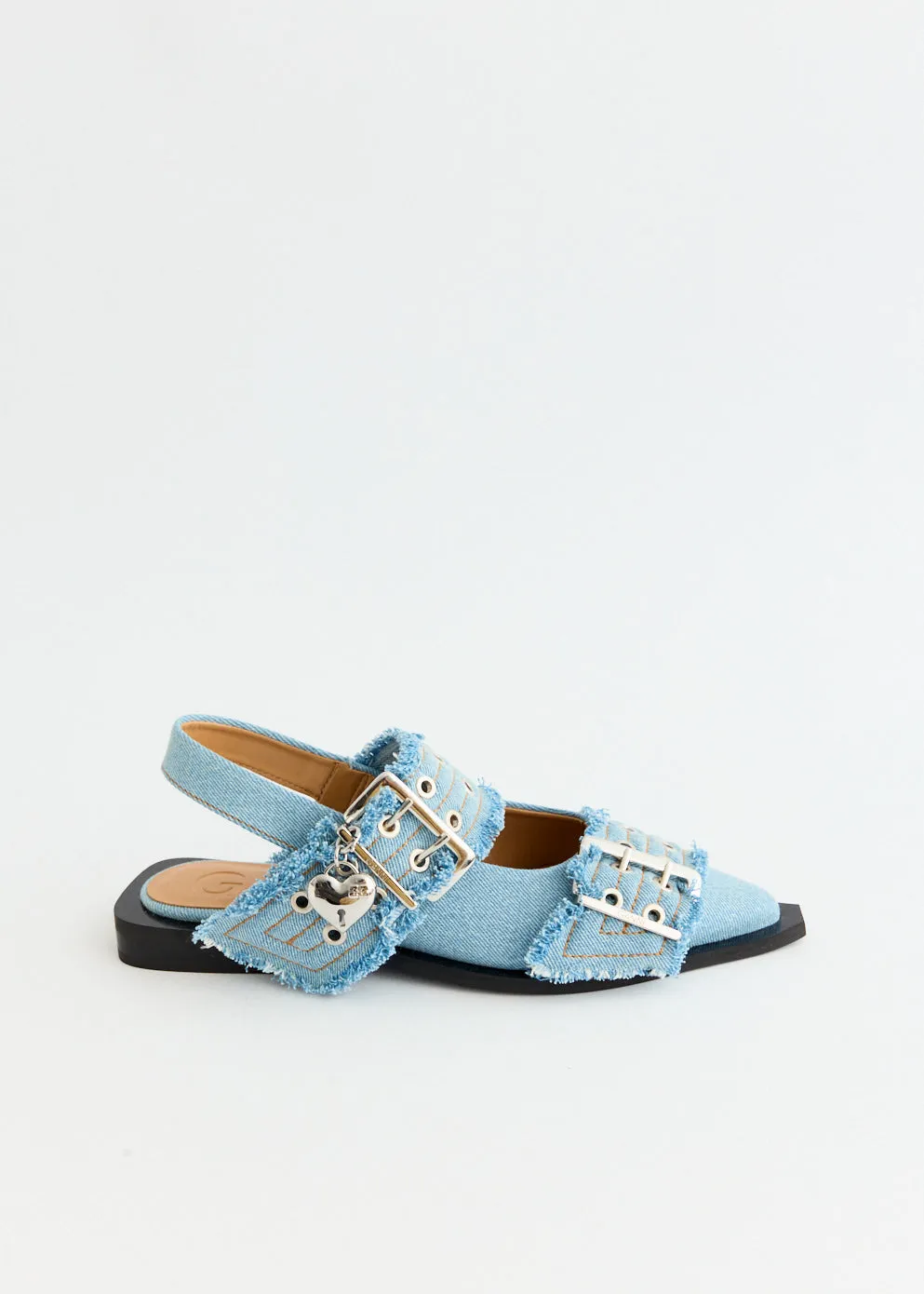 Zip   Up Quiet Footprint Denim Charms Feminine Buckle Ballerinas