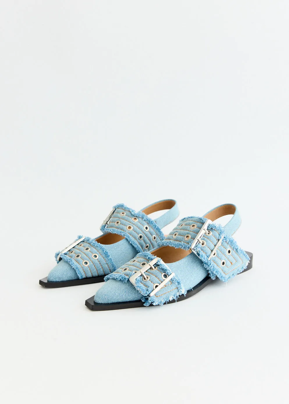 Denim Charms Feminine Buckle Ballerinas Easy Slip On