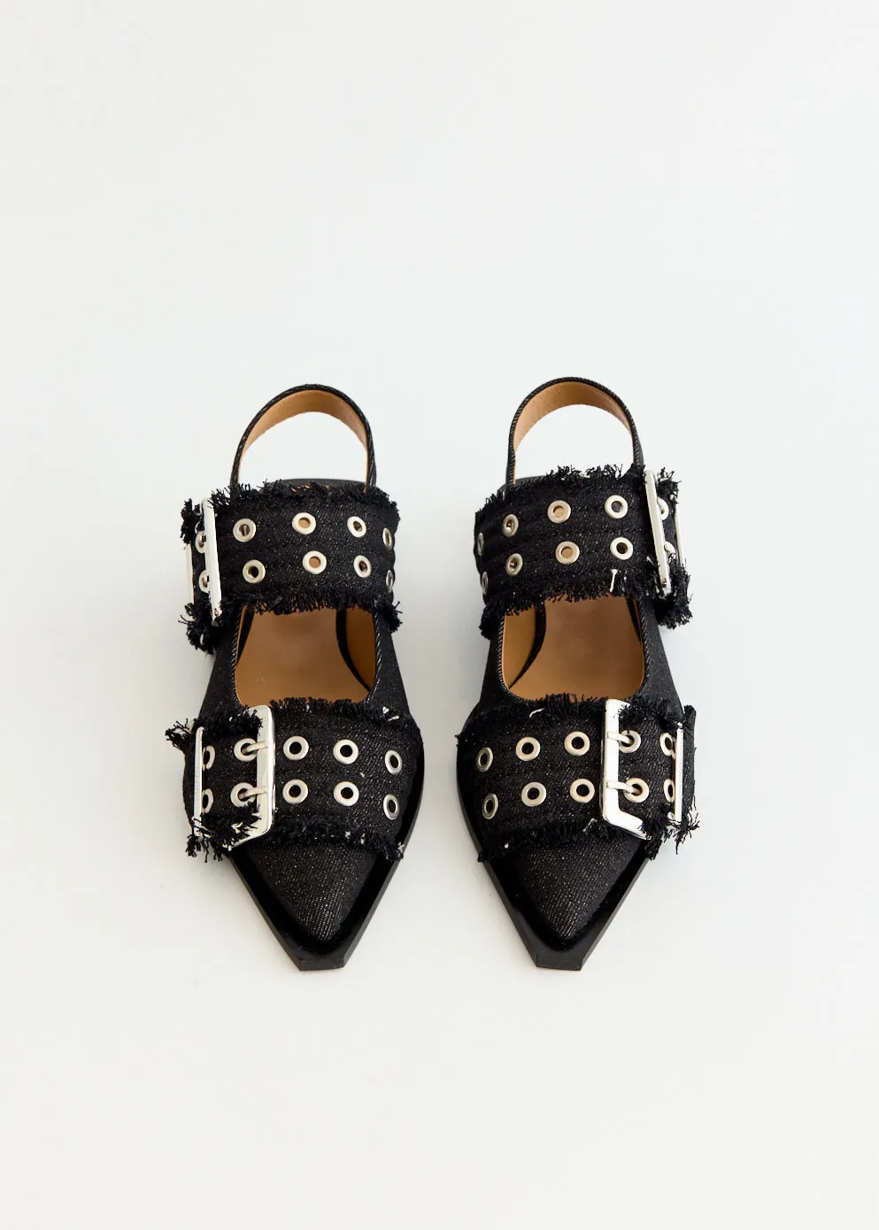 Denim Feminine Buckle Ballerinas Elastic upper City Style