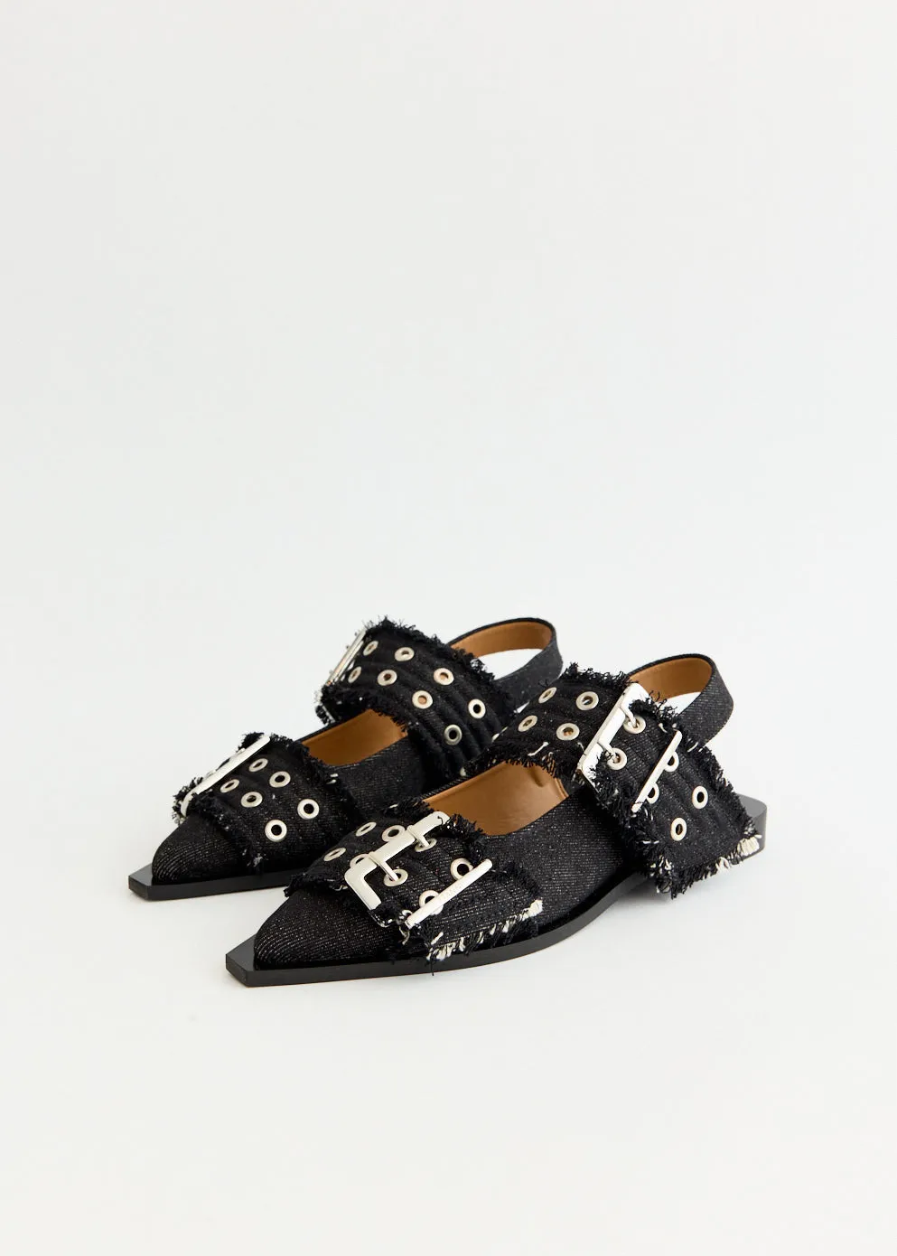 Denim Feminine Buckle Ballerinas Meet Walk Cushioned Step