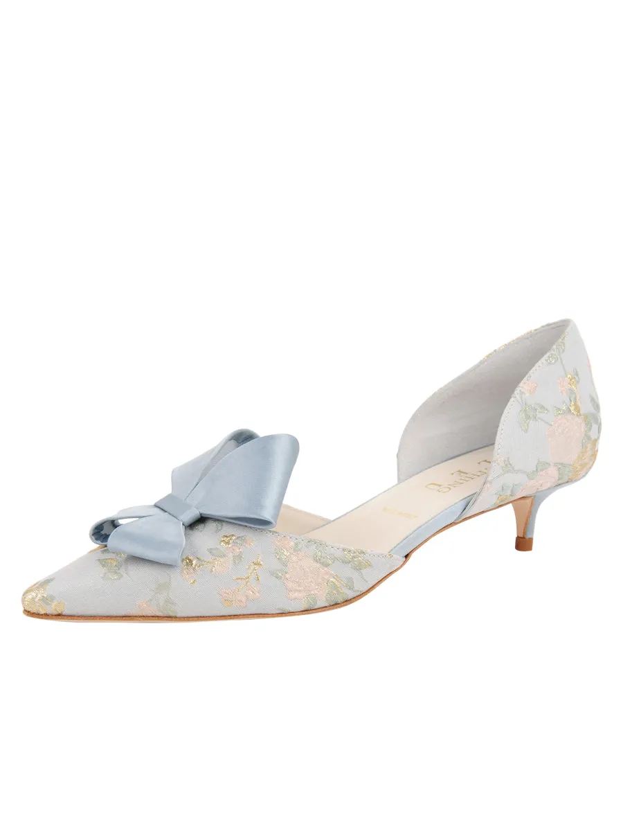 Round - toe Cliff d'Orsay Kitten Heel Brocade