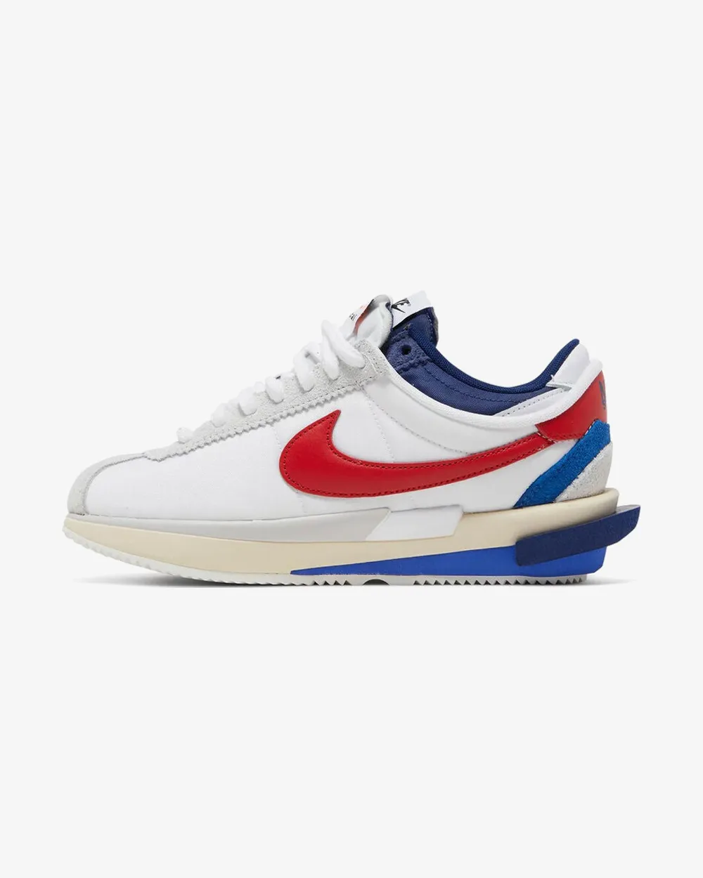 NIKE X SACAI ZOOM CORTEZ SP WHITE UNIVERSITY RED Toe Space