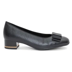 Signature Fit Classic Leather Garnet Women's Bow Block Heel Pump 35mm - Black
