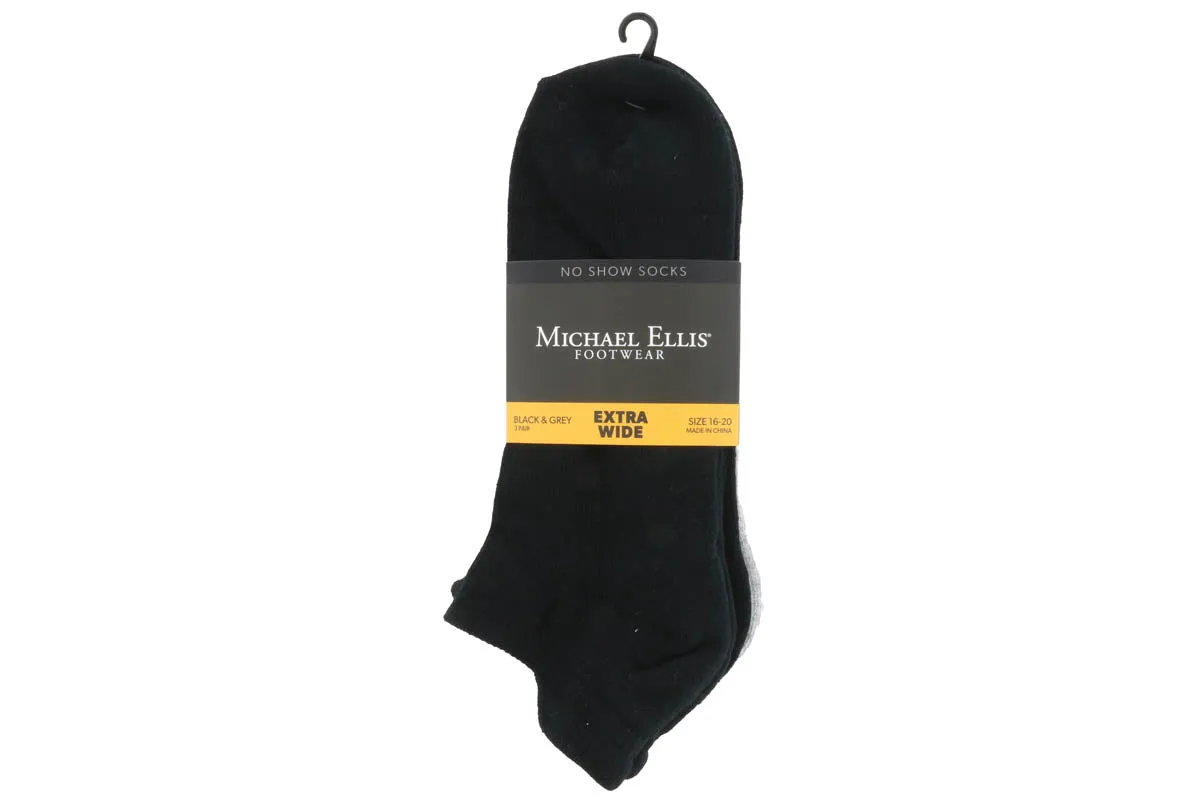 Michael Ellis BIG No Show Socks Black/Grey 3-Pack - Extra Wide Neutral Colorway Trendy Daily