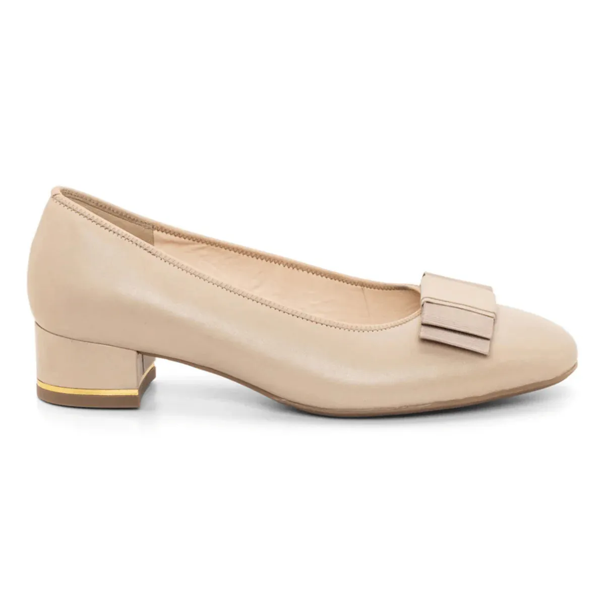 Flexible Design Garnet Women's Bow Block Heel Pump 35mm - Sand
