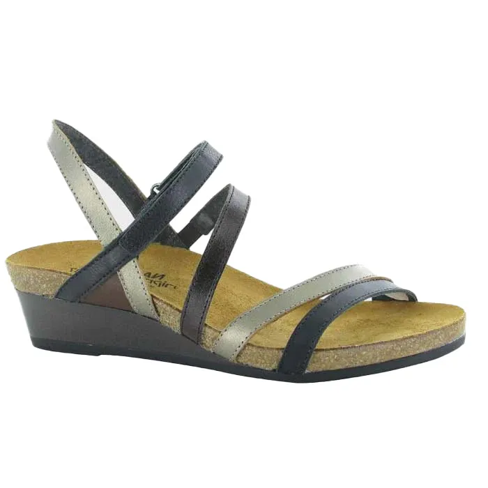 Casual Travel Shoes Heat Proof Womens Naot Hero in Jet Black/ Pewter/ Walnut
