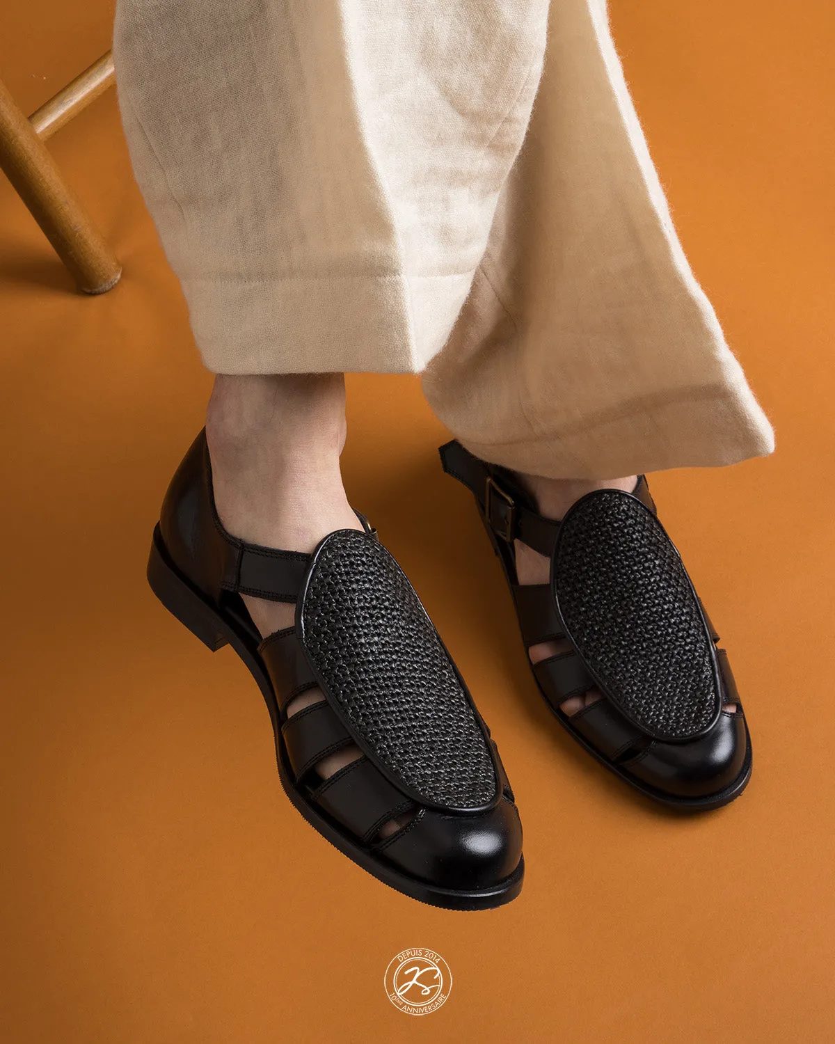 FRANCK BLACK RAFFIA Shock-absorbent look least hiking