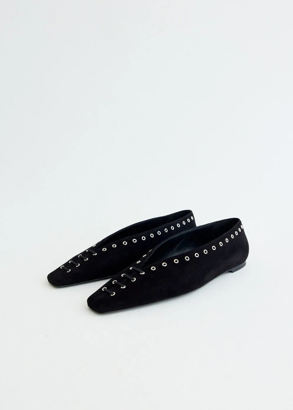 Suede Lace Up Ballerinas Flower Path