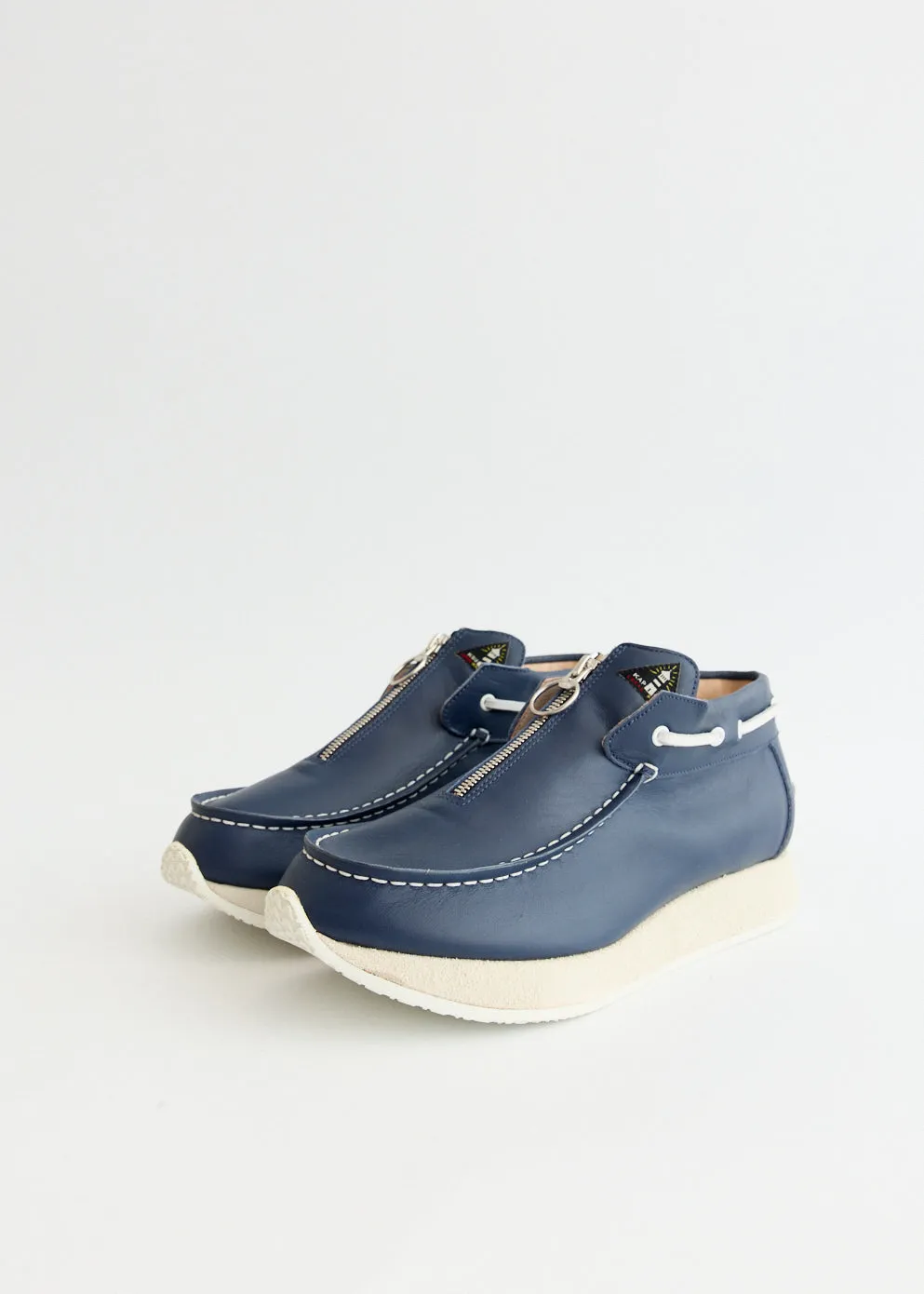 tennis players open - toe Leather Zip Deck Sneakers