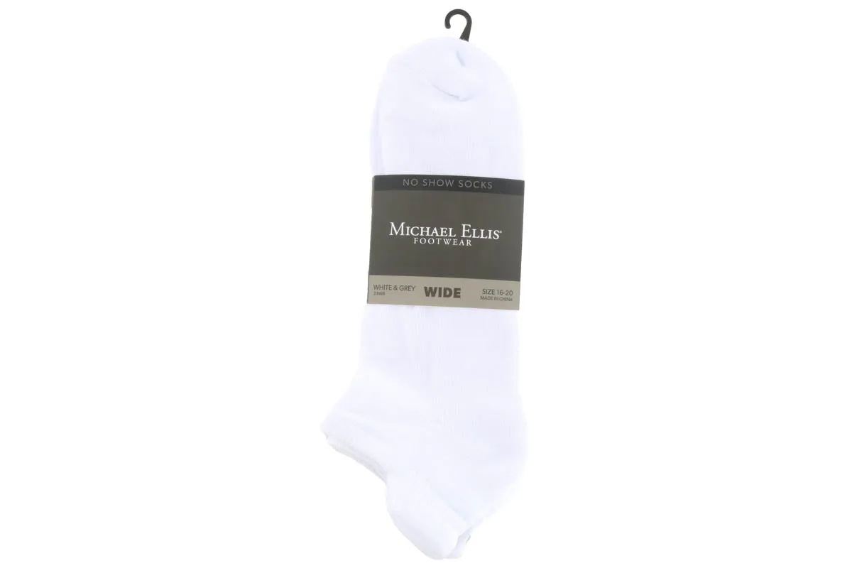 Fashion Element Fast pace Michael Ellis BIG No Show Socks White/Grey 3-Pack - Wide