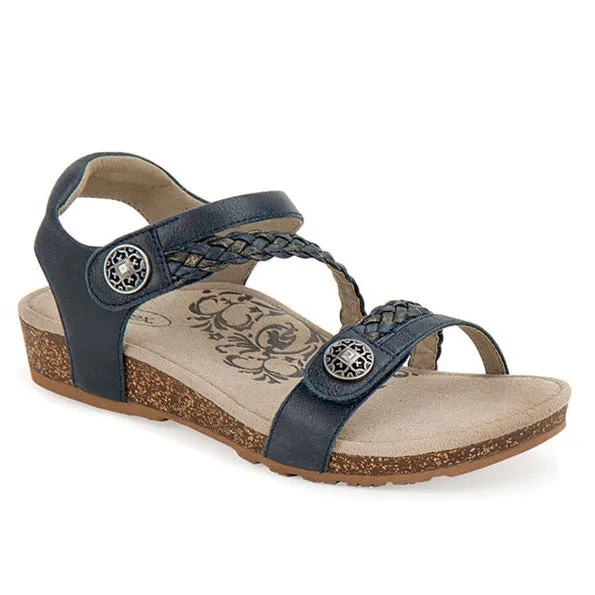 Womens Aetrex Jillian Braided Quarter Strap Sandal Navy Daywear Essential Comfort Sandals