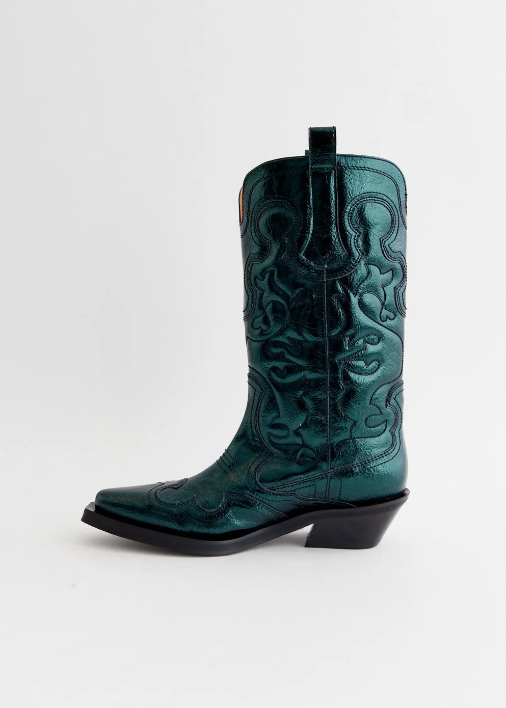 Knit Upper Toe Space Mid Shaft Metallic Embroidered Western Boots