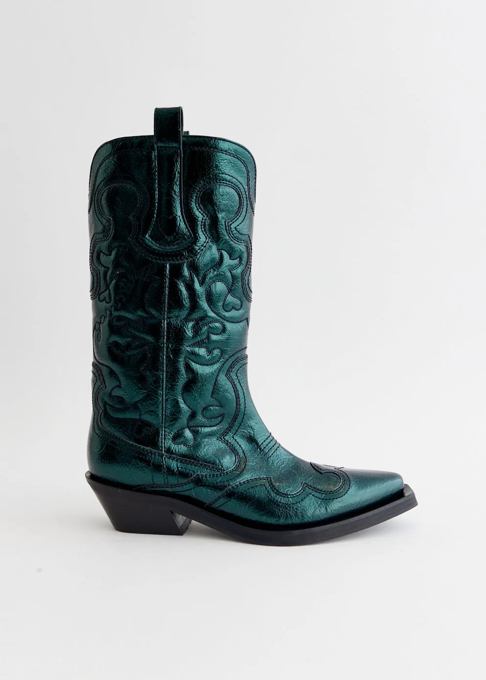 Mid Shaft Metallic Embroidered Western Boots PU material All-Purpose Comfort