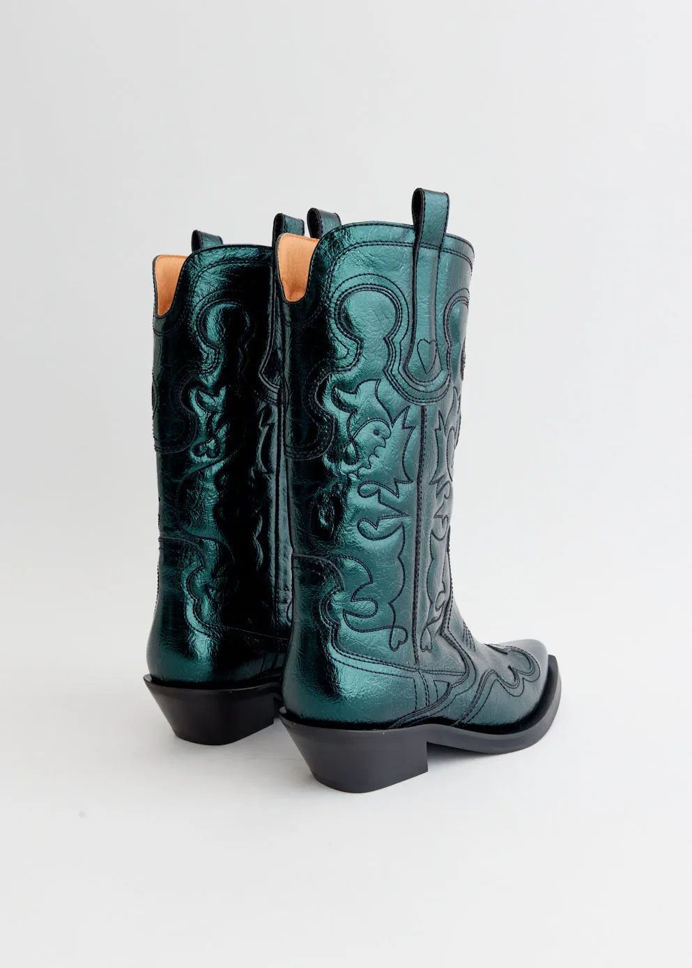 Morning Hike Mid Shaft Metallic Embroidered Western Boots