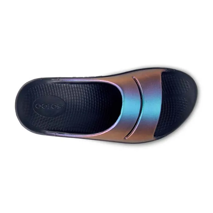 Womens Oofos Ooahh Luxe in Midnight Spectre Open Design