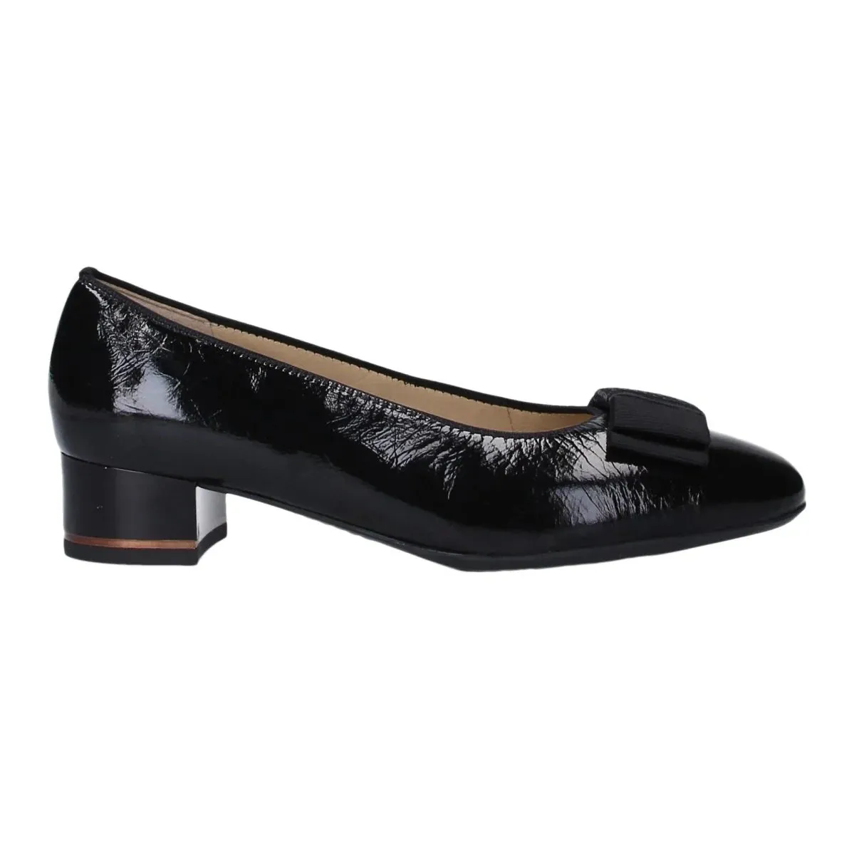 Garnet Women's Bow Block Heel Pump 35mm - Black Patent Yacht Party