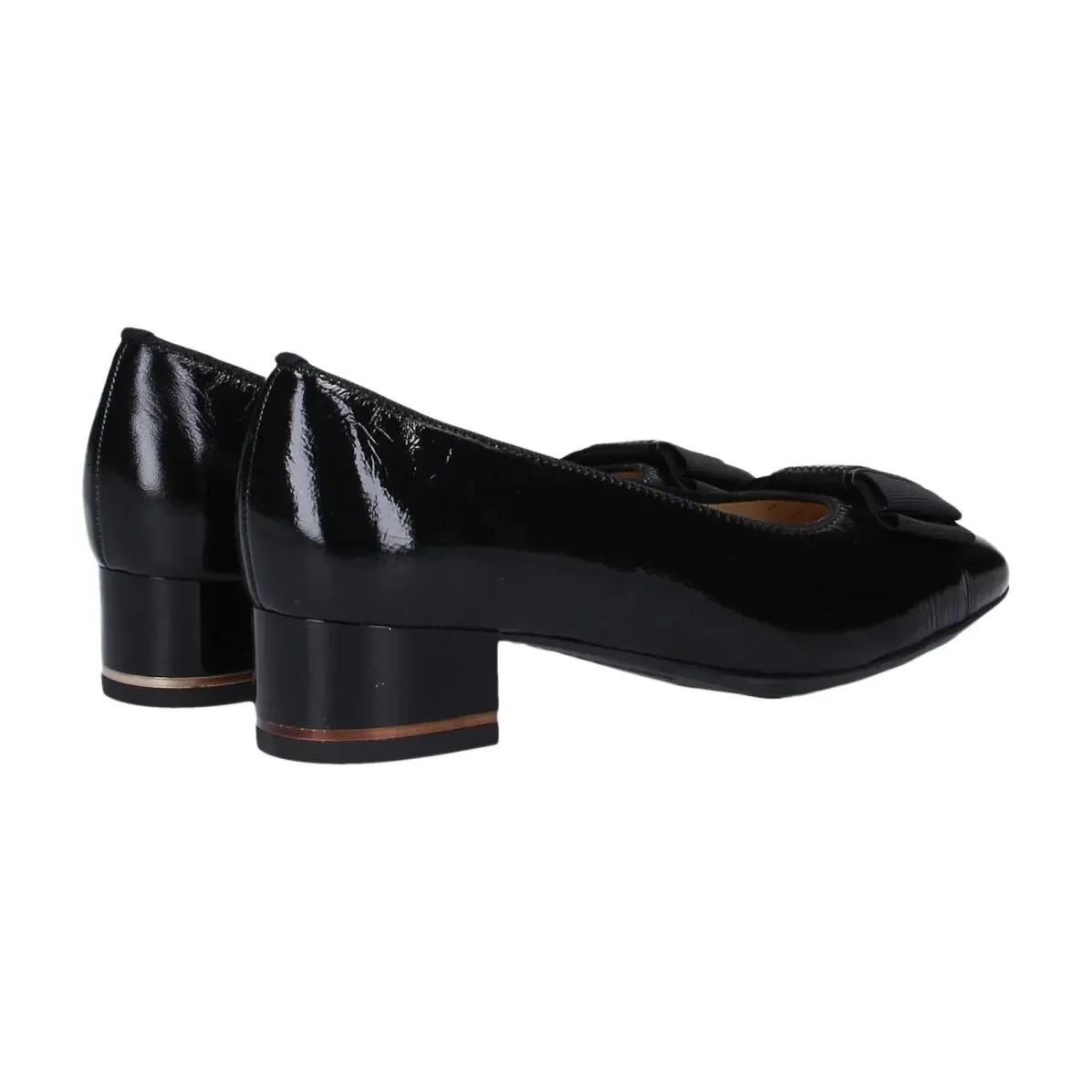 Garnet Women's Bow Block Heel Pump 35mm - Black Patent Spot Light