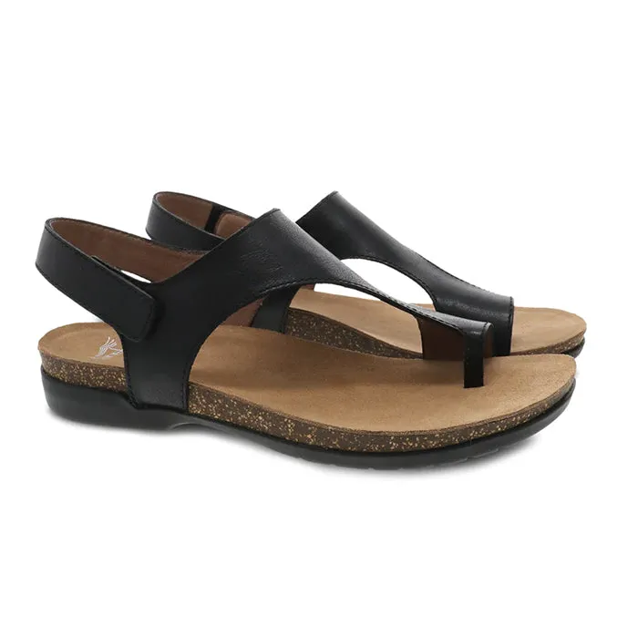 Womens Dansko Reece Toe Loop Sandal Black rubber Stylish Shoes