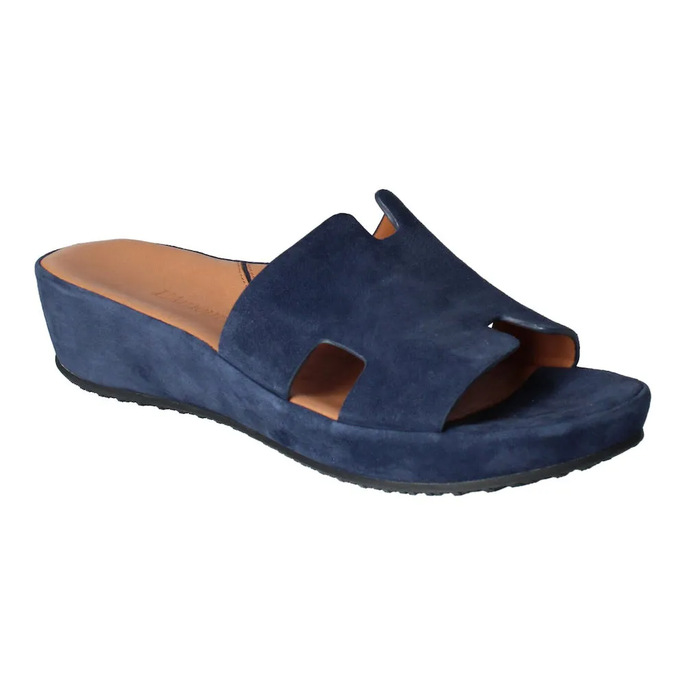 Catiana Slip on Sandal - Navy Kid Suede Shiny All-Day Cushioning