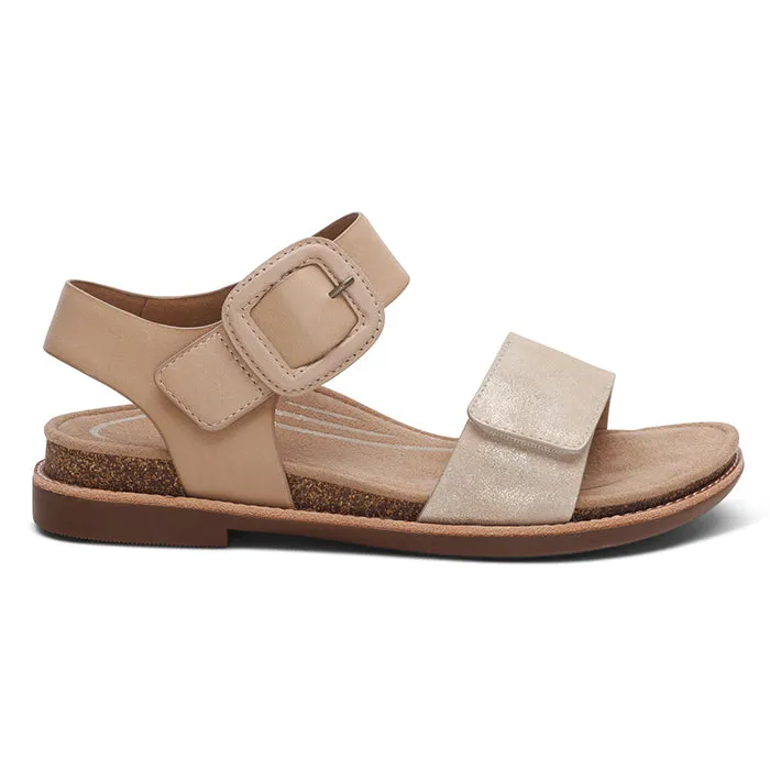 Womens Aetrex Claire in Champagne Toe Post Design Chic Travel Flats