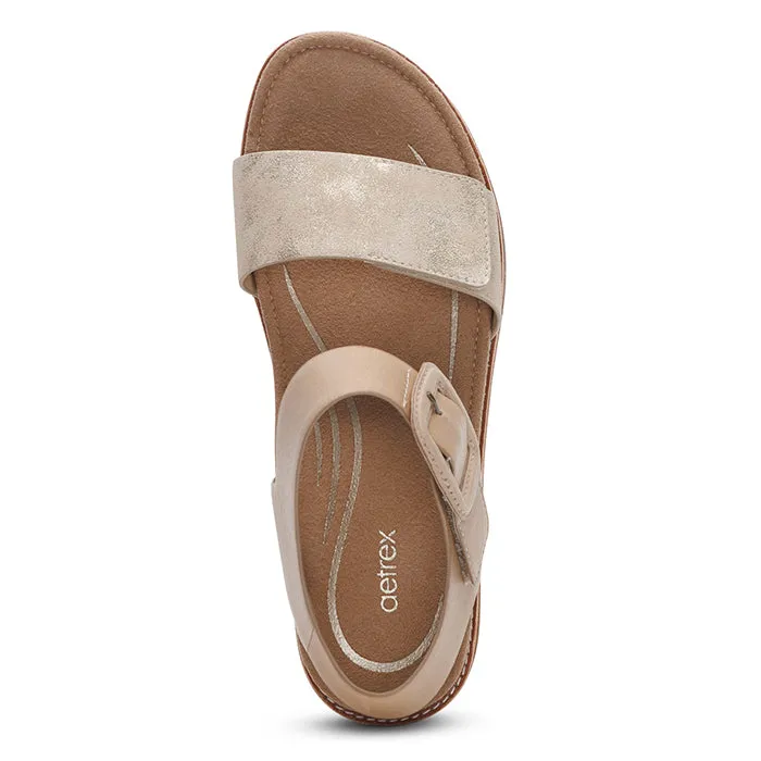 Relaxed Walking Summer Vacation Shoes Womens Aetrex Claire in Champagne