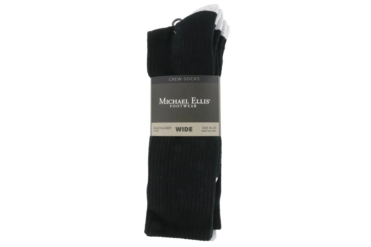 Fit Everyday Michael Ellis BIG Crew Socks Black/Grey 3-Pack - Wide