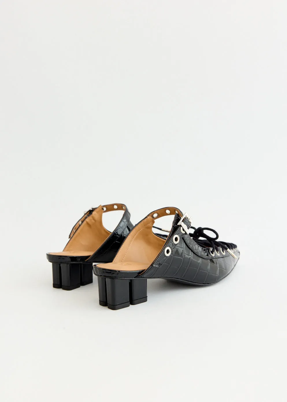 Croco Eyelets Lace Up Mules Subtle Edge