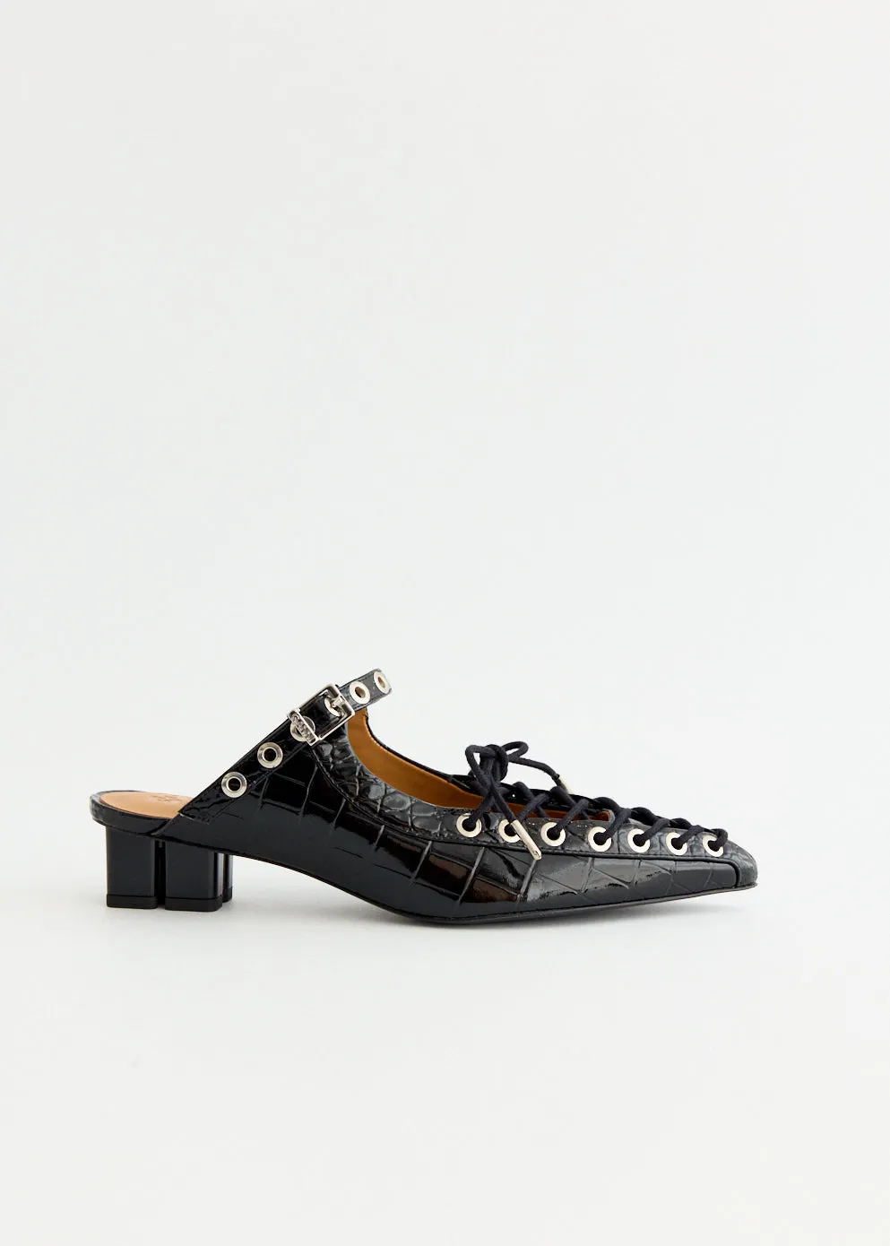 Herd Hike Croco Eyelets Lace Up Mules