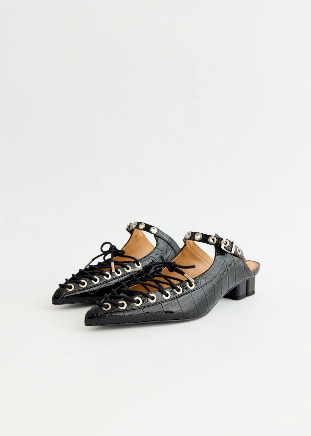 Every Foot Cool Look Croco Eyelets Lace Up Mules