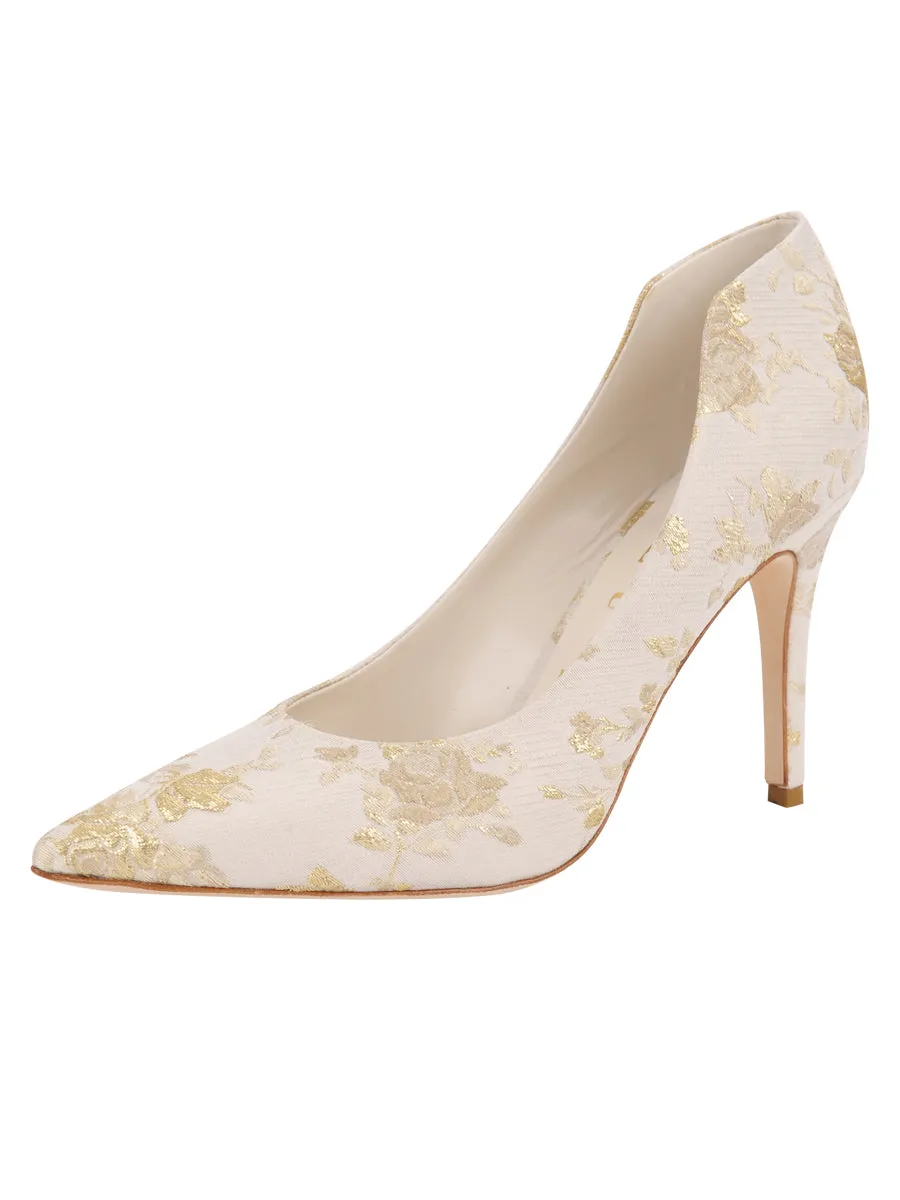 Embroidered Durable Support Stella Pointed Toe Pump Brocade