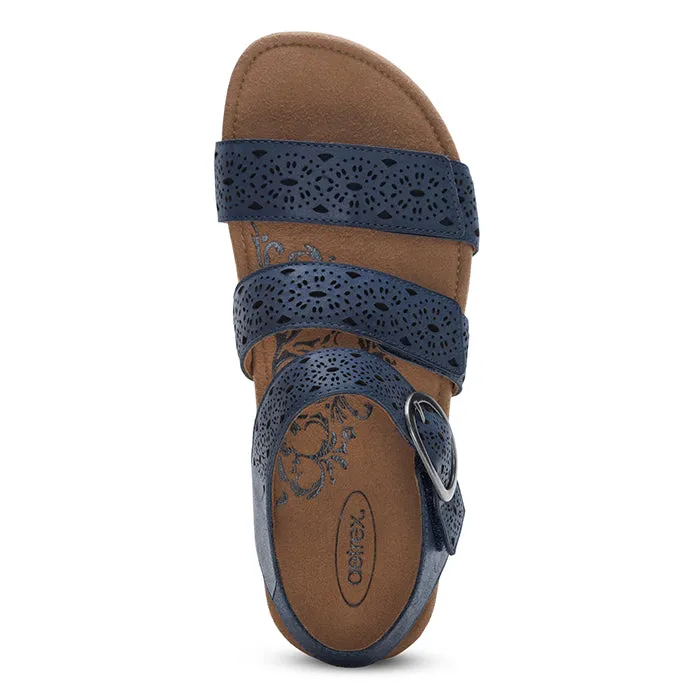 Womens Aetrex Lilly Cutout in Navy Silver Glow Comfortable