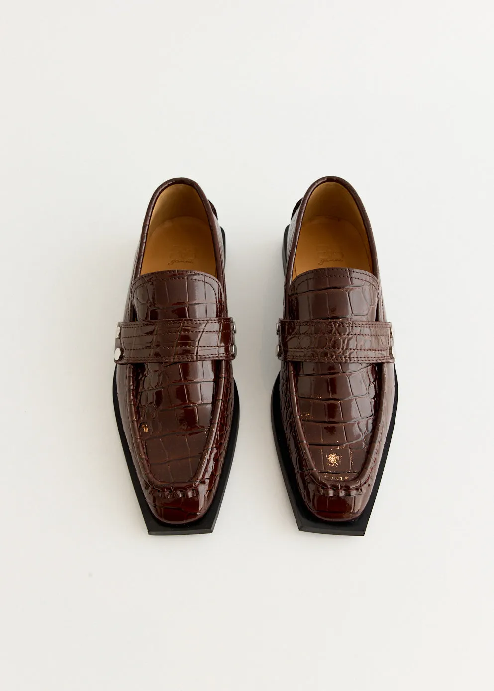 Studs Square Toe Loafers Route Walk Slip Resistant Outsole