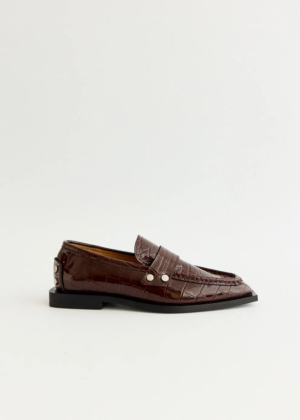 Studs Square Toe Loafers Leather Cool