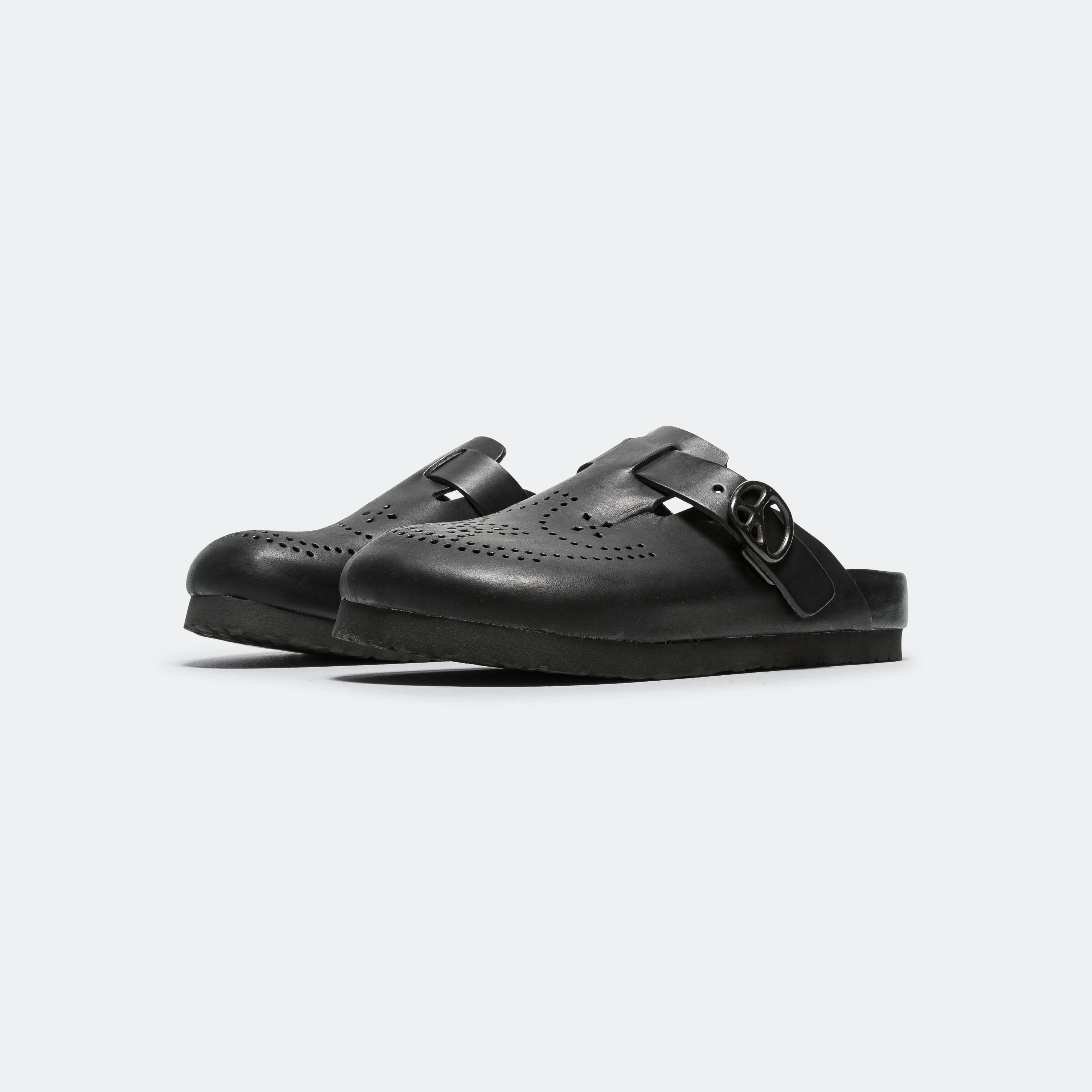 Clog Sandal - Black Cowhide Leather Travel Footwear Summer Footwear for Men