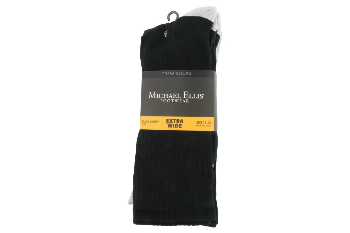 Firm Grip Michael Ellis BIG Crew Socks Black/Grey 3-Pack - Extra Wide