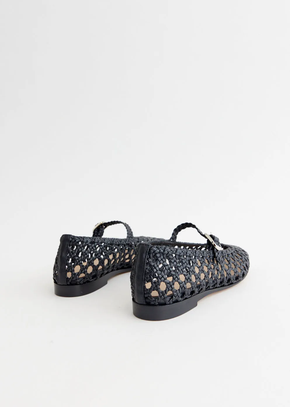 Woven Leather Mary Jane Flats Roll Hike