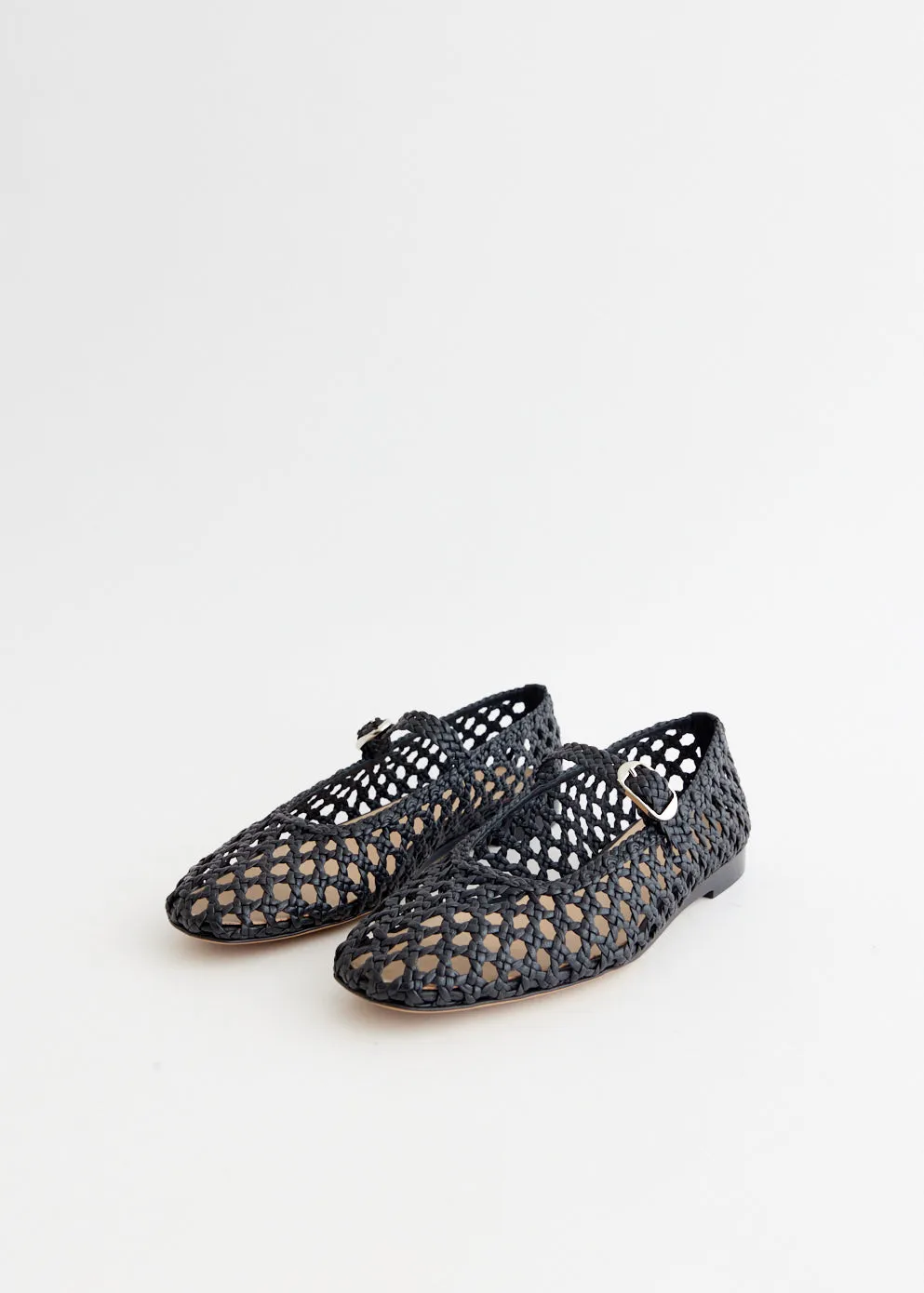 Push Hike Wearable Style Woven Leather Mary Jane Flats