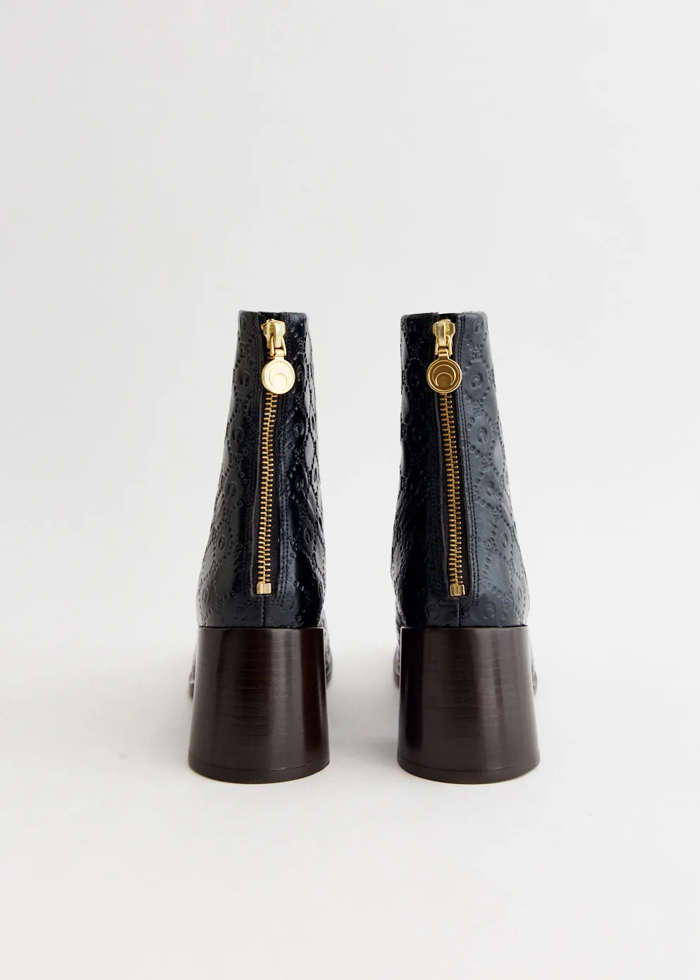 Easy Day Moonogram Embossed Leather Block Boots